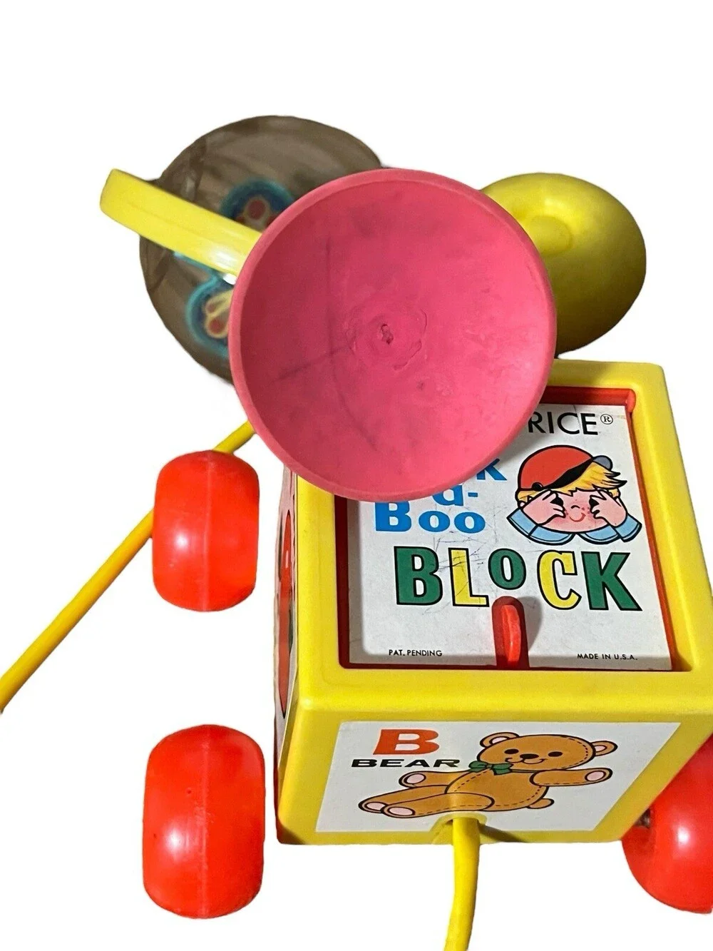 VTG Fisher Price 1970 PeekaBoo Block & Suction Cup Spinning Butterfly Toy